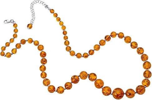 Peora Genuine Baltic Amber Graduated Strand Tennis Necklace for Women 925 Sterling Silver, Rich Cognac Color 5 to 12mm Beads, 19 inches length with 2.5-inch Extender in Saudi Arabia