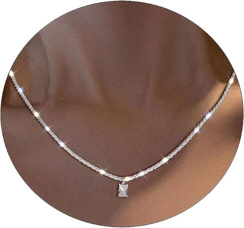 CAROVO Gold Necklace for Women,Dainty Gold Necklaces 14k Gold Plated Diamond Necklaces Cute CZ Solitaire Choker Necklaces for Women Simple Cubic Zirconia Pendant Necklace Trendy Jewelry Gifts in Kuwait