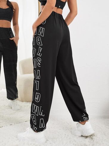 بنطال رياضي للسيدات من SweatyRocks بخصر مطاطي وطباعة حروف للركض مع جيب in Kuwait