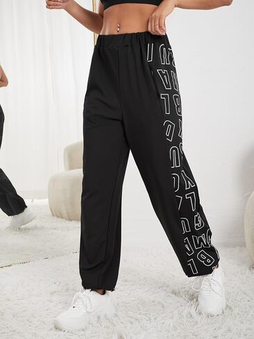 بنطال رياضي للسيدات من SweatyRocks بخصر مطاطي وطباعة حروف للركض مع جيب in Kuwait