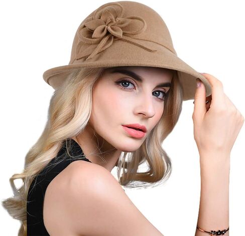 Bellady Women's Elegant Flower Wool Cloche Bucket Bowler Hat in Kuwait