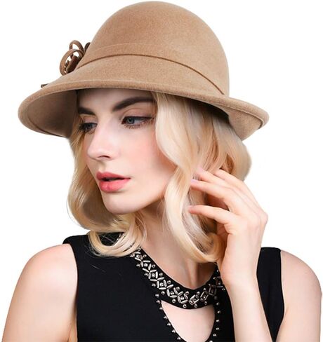 Bellady Women's Elegant Flower Wool Cloche Bucket Bowler Hat in Kuwait