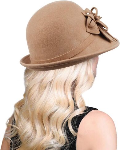 Bellady Women's Elegant Flower Wool Cloche Bucket Bowler Hat in Kuwait