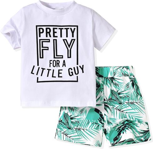 fioukiay Toddler Boy Summer Clothes Outfits Little Kids Short Sleeve Funny Letter Print T-Shirt Camo Shorts Clothing Set in Saudi Arabia
