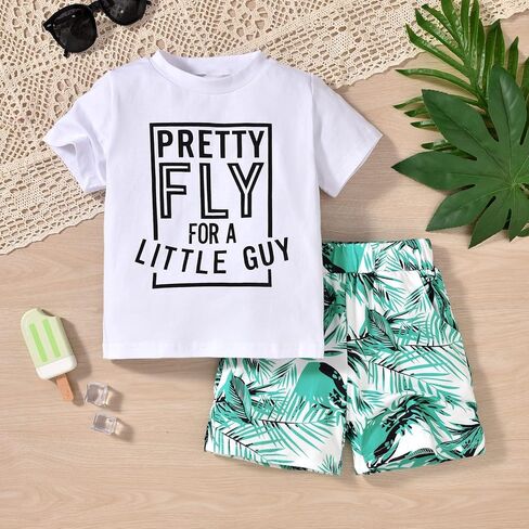 fioukiay Toddler Boy Summer Clothes Outfits Little Kids Short Sleeve Funny Letter Print T-Shirt Camo Shorts Clothing Set in Saudi Arabia