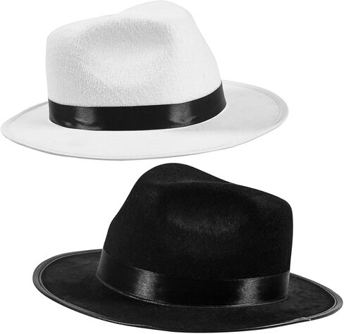 Funny Party Hats Black Fedora Hats for Men - Gangster Party Hats- Classic Mobster Mens Gangster Costume Accessory - 2 Pack Black & White in Saudi Arabia