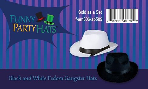 Funny Party Hats Black Fedora Hats for Men - Gangster Party Hats- Classic Mobster Mens Gangster Costume Accessory - 2 Pack Black & White in Saudi Arabia