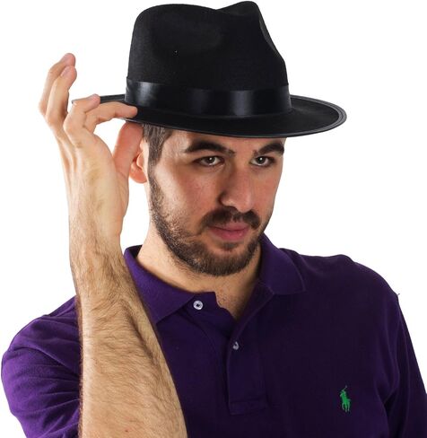 Funny Party Hats Black Fedora Hats for Men - Gangster Party Hats- Classic Mobster Mens Gangster Costume Accessory - 2 Pack Black & White in Saudi Arabia