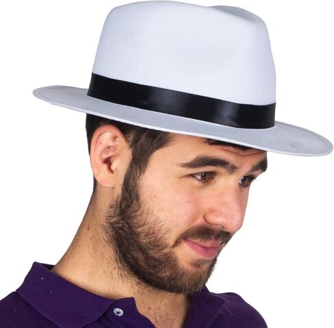 Funny Party Hats Black Fedora Hats for Men - Gangster Party Hats- Classic Mobster Mens Gangster Costume Accessory - 2 Pack Black & White in Saudi Arabia