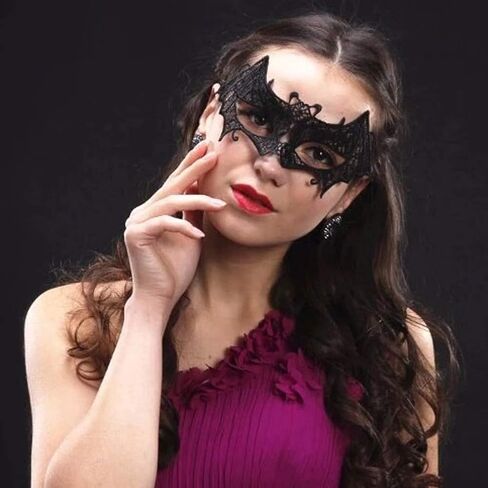 Reuglobal Black Multicolor Purple Pink Red Women Girls Ladies Masquerade Lace Eye Mask for Party in Kuwait