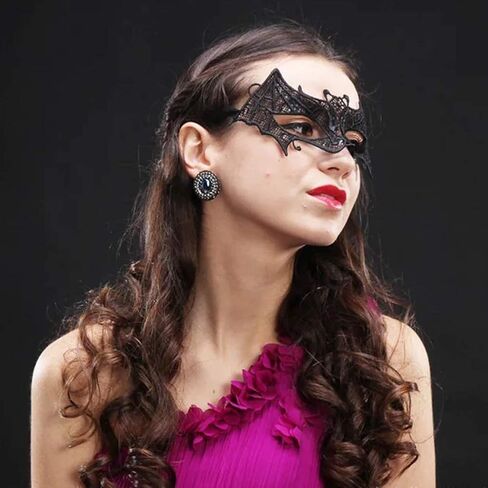 Reuglobal Black Multicolor Purple Pink Red Women Girls Ladies Masquerade Lace Eye Mask for Party in Kuwait
