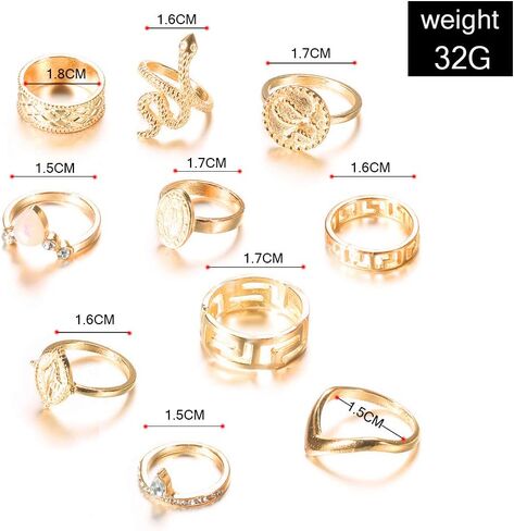 YOOESTORES82 مجموعة خواتم بوهو ذهبية اللون قابلة للتكديس، مجموعة خواتم إصبع الأفعى العتيقة، مجموعة خواتم ميدي العصرية للنساء والفتيات in Kuwait
