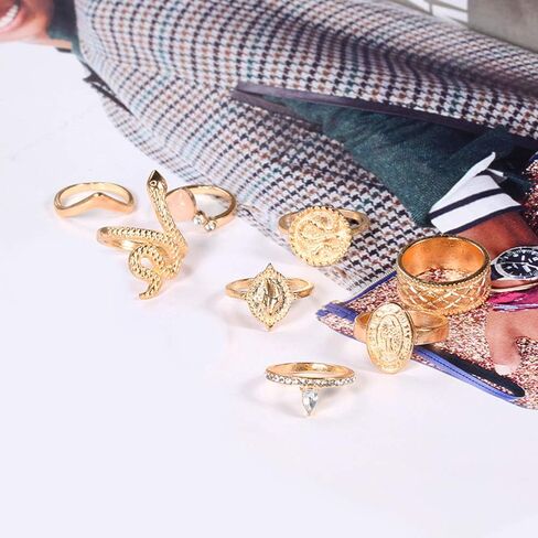 YOOESTORES82 مجموعة خواتم بوهو ذهبية اللون قابلة للتكديس، مجموعة خواتم إصبع الأفعى العتيقة، مجموعة خواتم ميدي العصرية للنساء والفتيات in Kuwait