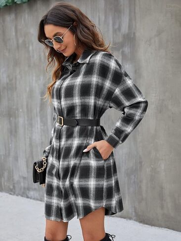 Blooming Jelly Women's Button Down Flannel Shirts Plaid Shacket Long Sleeve Collared Long Jacket Coats in Kuwait