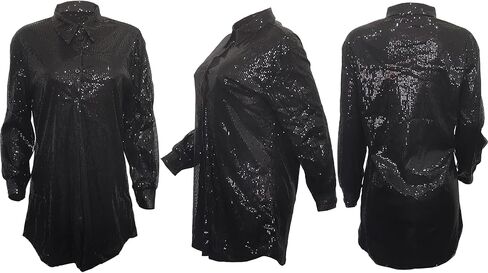 Midi Sequin Dress for Women Sparkle Button Down Sexy Shirt Dresses Long Sleeve Party Club Dress in Kuwait