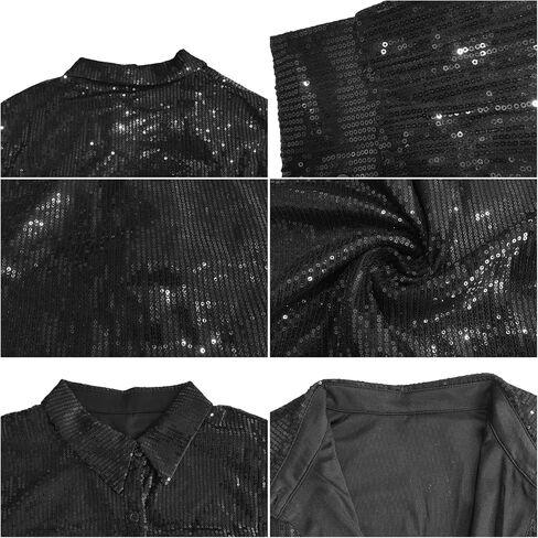 Midi Sequin Dress for Women Sparkle Button Down Sexy Shirt Dresses Long Sleeve Party Club Dress in Kuwait