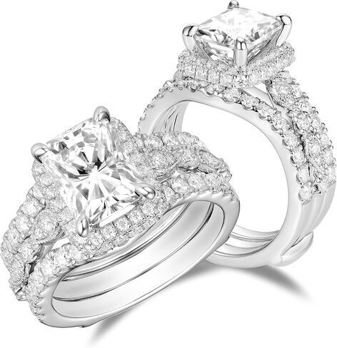 DovEggs 14K الذهب جودة الفضة المويسانتي خواتم الخطبة للنساء مركز 3ct 7X9mm G-H-I اللون مشع قطع المويسانتي المخفية هالة خاتم الخطوبة المنحني محسن الحرس خاتم الزفاف in Kuwait