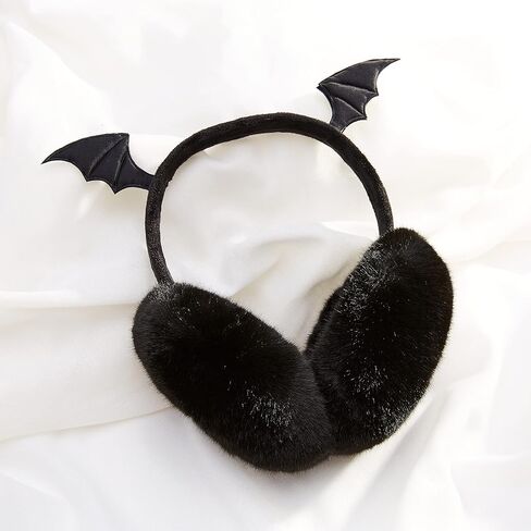 Lenwuynyo Little Devil Bat Earmuffs Cute Creative Warm Ear Warmer Furry Winter Outdoor EarMuffs Foldable Ear Warmer Halloween Dress Up in Saudi Arabia