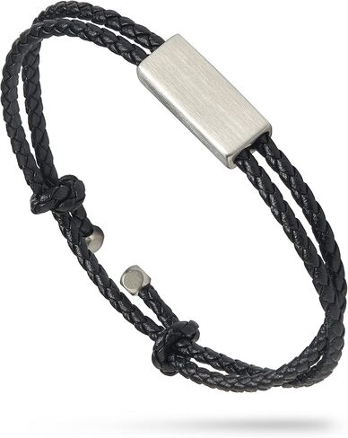 Forge & Foundry Men's Adjustable Black Braided Leather Bracelet | Drapers | Matte Black Stainless Steel Slider | Refined Hand-Crafted Jewelry, Designed by Jewelers, Forged for Men in Kuwait