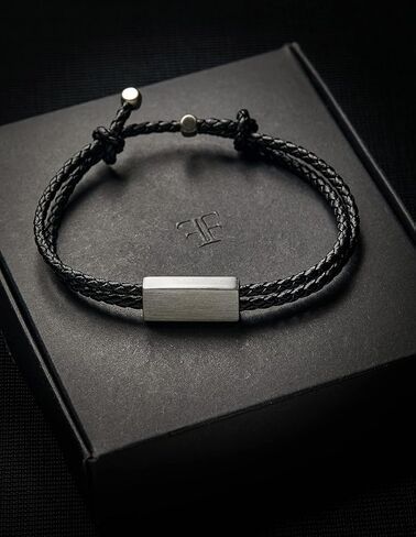 Forge & Foundry Men's Adjustable Black Braided Leather Bracelet | Drapers | Matte Black Stainless Steel Slider | Refined Hand-Crafted Jewelry, Designed by Jewelers, Forged for Men in Kuwait