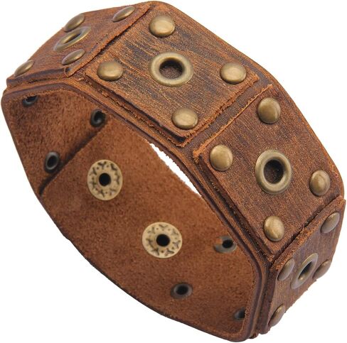 Jeilwiy Punk Leather Wristbands for Men Bracelets Handmade Wide Cuff Bangle Braided Jewelry Black Brown Adjustable - Teen Girls Boys Punk Father's Gifts in Saudi Arabia