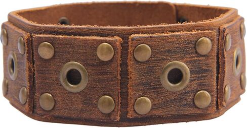 Jeilwiy Punk Leather Wristbands for Men Bracelets Handmade Wide Cuff Bangle Braided Jewelry Black Brown Adjustable - Teen Girls Boys Punk Father's Gifts in Saudi Arabia