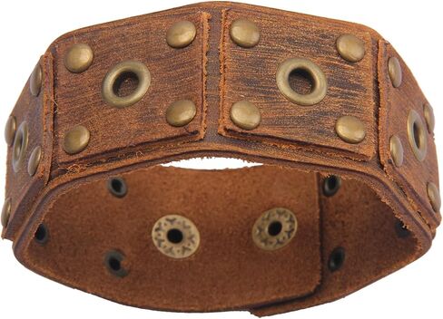 Jeilwiy Punk Leather Wristbands for Men Bracelets Handmade Wide Cuff Bangle Braided Jewelry Black Brown Adjustable - Teen Girls Boys Punk Father's Gifts in Saudi Arabia