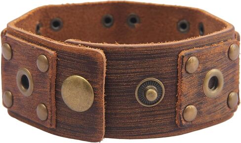 Jeilwiy Punk Leather Wristbands for Men Bracelets Handmade Wide Cuff Bangle Braided Jewelry Black Brown Adjustable - Teen Girls Boys Punk Father's Gifts in Saudi Arabia