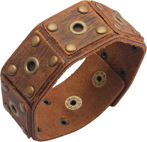 Jeilwiy Punk Leather Wristbands for Men Bracelets Handmade Wide Cuff Bangle Braided Jewelry Black Brown Adjustable - Teen Girls Boys Punk Father's Gifts in Saudi Arabia