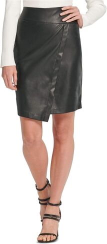DKNY Womens Faux Leather Asymmetric Skirt Black 14 in Saudi Arabia