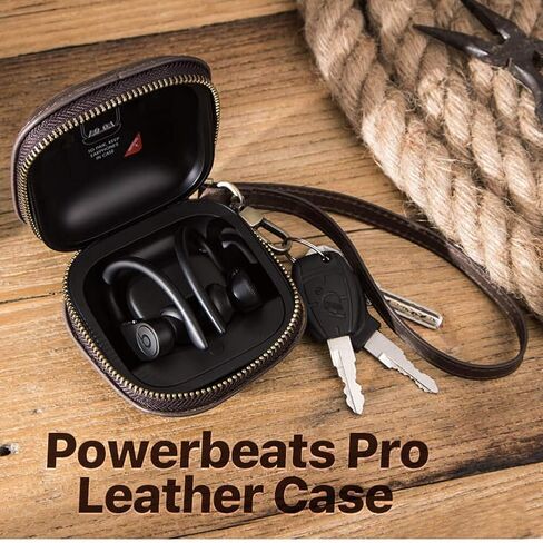 حافظة جلدية Powerbeats Pro، حافظة جلدية بمحفظة للعملات المعدنية، حافظة واقية محمولة للسفر من الجلد للرجال من Hiram لصندوق شحن Powerbeats Pro (القهوة)... in Saudi Arabia