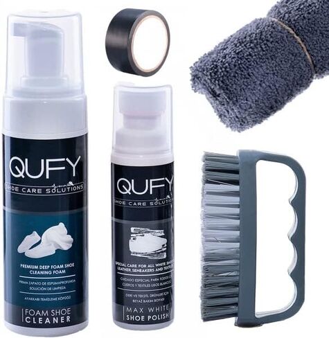 QUFY Foam Shoe Cleaner Sneakers Kit White Shoe Polish Microfiber Shoe Cloth Shoe Brush and Tape 5 in 1 in Kuwait