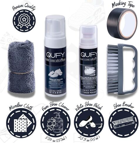QUFY Foam Shoe Cleaner Sneakers Kit White Shoe Polish Microfiber Shoe Cloth Shoe Brush and Tape 5 in 1 in Kuwait