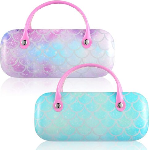 Xuhal 2 Pieces Kids Mermaid Hard Eyeglass Case Girls Glasses Case Portable Sunglass Case Makeup Storage Bag Pouch with Handle for Children, 2 Colors in Saudi Arabia