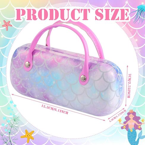 Xuhal 2 Pieces Kids Mermaid Hard Eyeglass Case Girls Glasses Case Portable Sunglass Case Makeup Storage Bag Pouch with Handle for Children, 2 Colors in Saudi Arabia