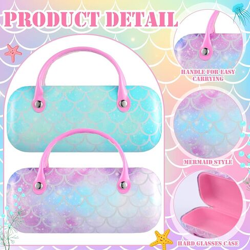 Xuhal 2 Pieces Kids Mermaid Hard Eyeglass Case Girls Glasses Case Portable Sunglass Case Makeup Storage Bag Pouch with Handle for Children, 2 Colors in Saudi Arabia