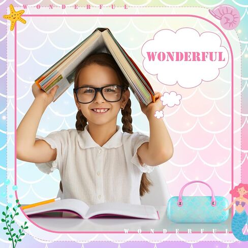 Xuhal 2 Pieces Kids Mermaid Hard Eyeglass Case Girls Glasses Case Portable Sunglass Case Makeup Storage Bag Pouch with Handle for Children, 2 Colors in Saudi Arabia