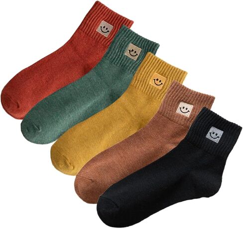 شيويانغ 5 ازواج من جوارب الوجه المبتسم اللطيفة المطرزة للكاحل جوارب مرحة هدايا للنساء in Kuwait