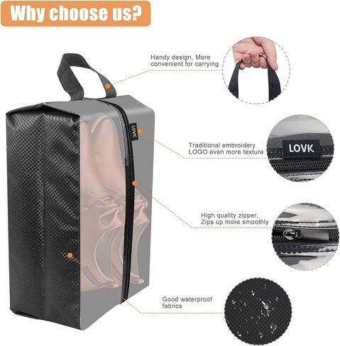 LOVK Shoe Bags for Travel, 4 PCS X-Large Travel Accessories Shoe Bags Transparent Waterproof Nylon Packing Cubes Luggage Organizer with Zipper for Men Women Kids,Toiletry,Gym,Laundry in Saudi Arabia