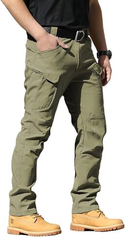 YAXHWIV Men's Flex Ripstop Tactical Pants Lightweight Hiking Casual Cargo Pants Multi Pockets Water Resistant(No Belt) in Saudi Arabia