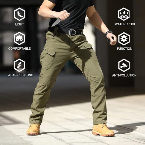 YAXHWIV Men's Flex Ripstop Tactical Pants Lightweight Hiking Casual Cargo Pants Multi Pockets Water Resistant(No Belt) in Saudi Arabia