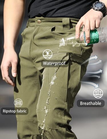 YAXHWIV Men's Flex Ripstop Tactical Pants Lightweight Hiking Casual Cargo Pants Multi Pockets Water Resistant(No Belt) in Saudi Arabia