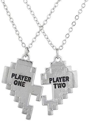 LUX ACCESSORIES Player 1 2 Gamer BFF Broken Heart Necklace Set 2 in Saudi Arabia