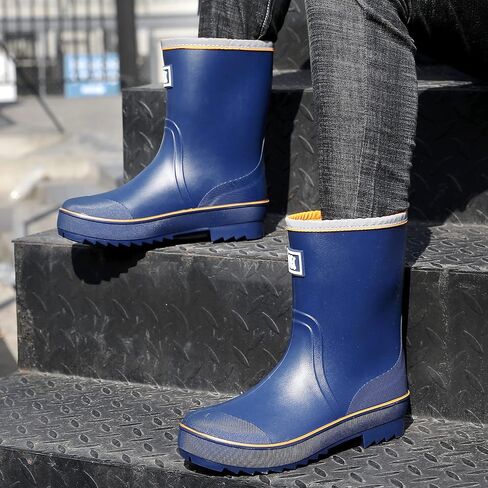 HSBDNZQ أحذية المطر للرجال، أحذية مطاطية مقاومة للماء للرجال مع تصميم فريد من نوعه من البولي فينيل كلوريد، أحذية طينية مريحة وخفيفة الوزن للعمل، أحذية حديقة مقاومة للانزلاق متينة للزراعة والبستنة وصيد الأسماك in Kuwait
