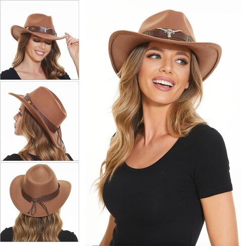 RainFlowwer Classic Cowboy Hat Men, Wide Brim Cowboy Hat for Women, Western Style Hat with 2 Replaceable Wide Band in Saudi Arabia