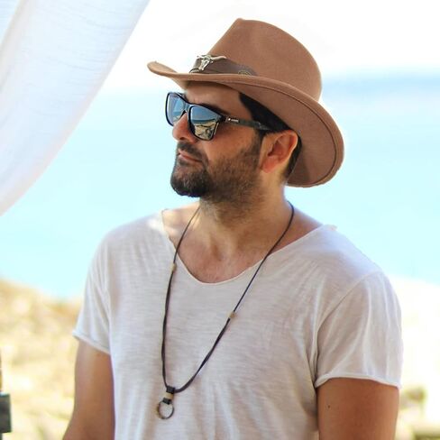 RainFlowwer Classic Cowboy Hat Men, Wide Brim Cowboy Hat for Women, Western Style Hat with 2 Replaceable Wide Band in Saudi Arabia