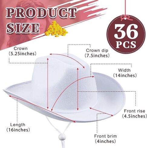 36 Pcs Cowboy Hats White Western Plain Cowboy Hats Texan Cowboy Hat with Adjustable Neck Drawstring for Wedding Party Stage Performance Birthday Decor in Saudi Arabia