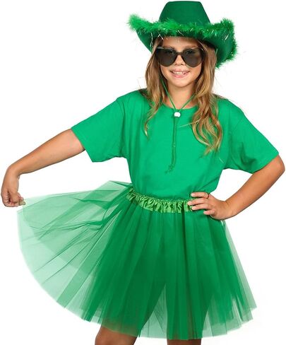 Funcredible St Patrick's Day Cowgirl Hat with Glasses - Halloween Cowboy Hat with Feathers - Cow Girl Costume Accessories - Fun Bride Western Rodeo Party Hats and Goggles for Women, Girls, and Kids in Kuwait