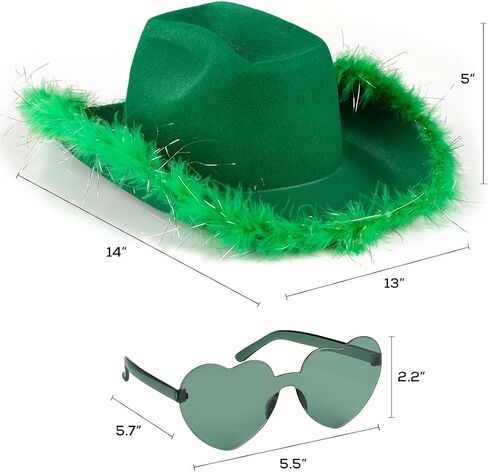 Funcredible St Patrick's Day Cowgirl Hat with Glasses - Halloween Cowboy Hat with Feathers - Cow Girl Costume Accessories - Fun Bride Western Rodeo Party Hats and Goggles for Women, Girls, and Kids in Kuwait