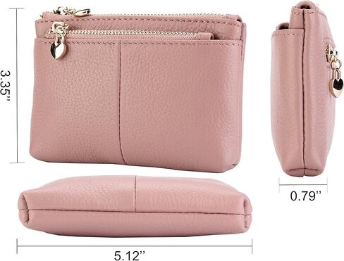 محفظة ZOOEASS للنساء من الجلد الطبيعي بسحاب صغير للعملات المعدنية مع حلقة مفاتيح وسحاب ثلاثي لحمل البطاقات in Kuwait